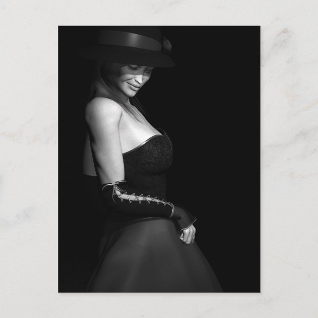 Lady in schwarzer Postkarte (Vorderseite)