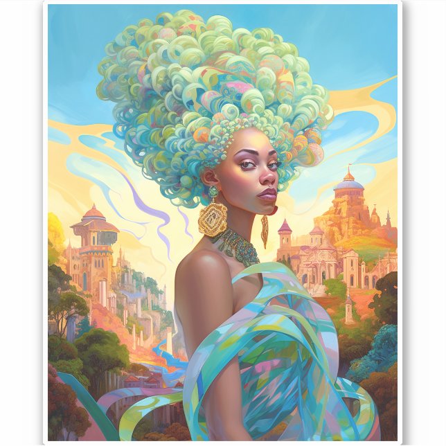 Lady in surreal World African American Art Aufkleber (Vorderseite)