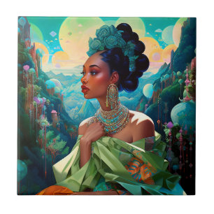 Lady in surreal World African American Art Fliese