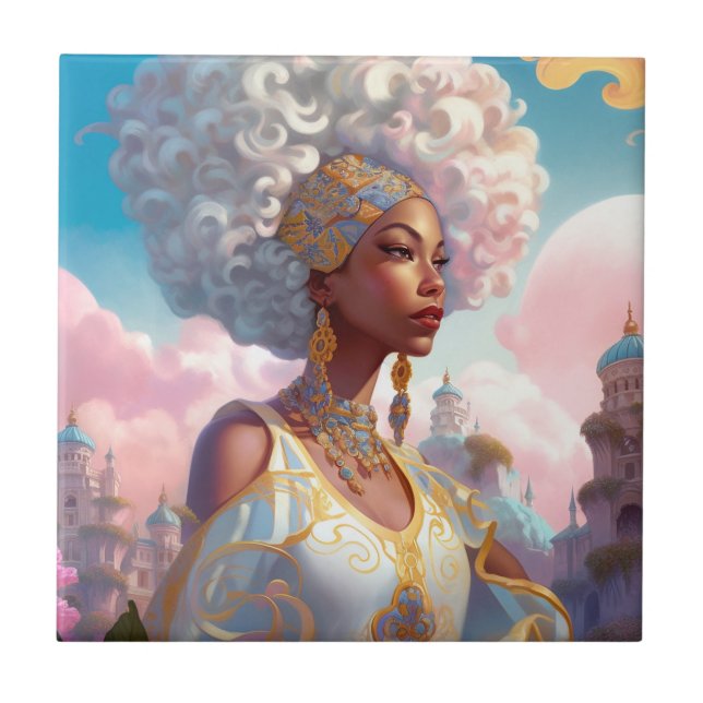 Lady in surreal World African American Art Fliese (Vorderseite)
