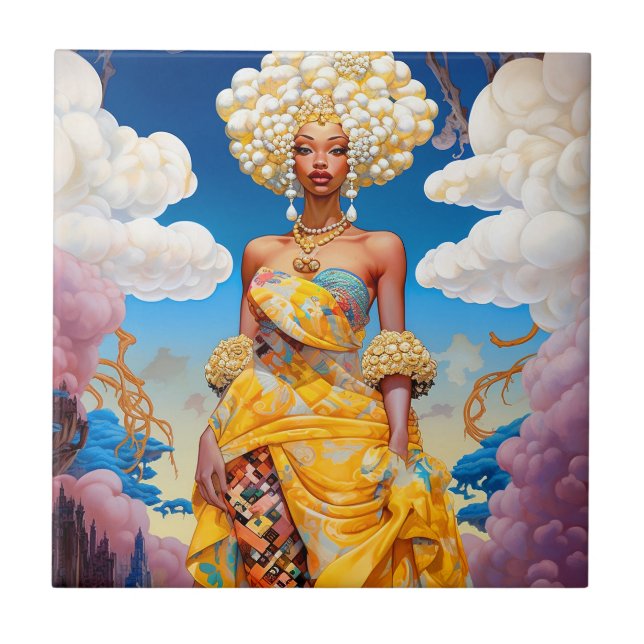 Lady in surreal World African American Art Fliese (Vorderseite)