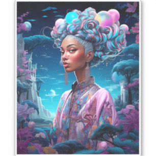 Lady in Surreal World African American Art Lila Aufkleber