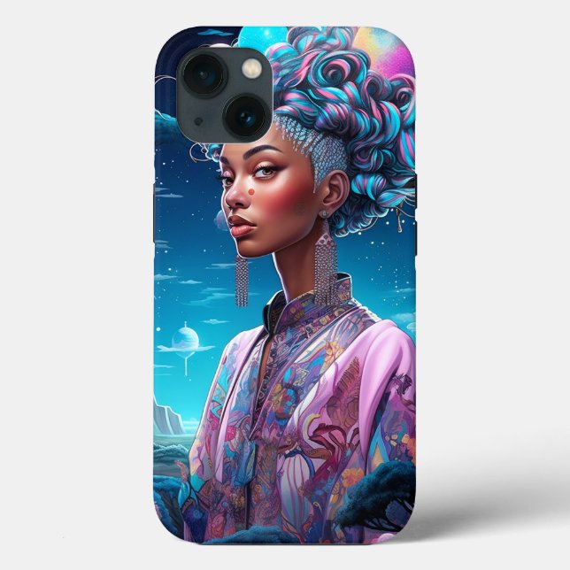 Lady in Surreal World African American Art Lila Case-Mate iPhone Hülle (Rückseite)
