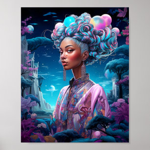 Lady in Surreal World African American Art Lila Poster