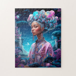 Lady in Surreal World African American Art Lila Puzzle