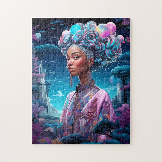 Lady in Surreal World African American Art Lila Puzzle (Vertikal)