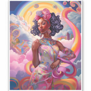 Lady in Surreal World African American Art Pink Aufkleber