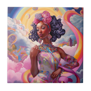 Lady in Surreal World African American Art Pink Fliese