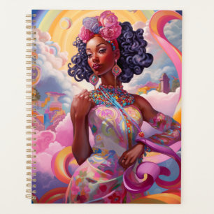Lady in Surreal World African American Art Pink Planer