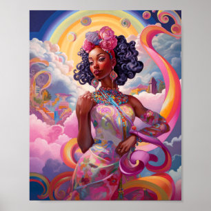 Lady in Surreal World African American Art Pink Poster