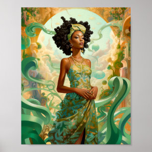 Lady in surreal World African American Art Poster