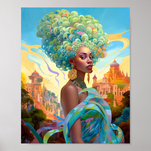 Lady in surreal World African American Art Poster (Vorne)