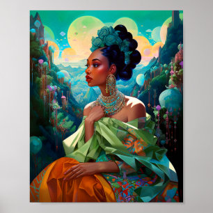 Lady in surreal World African American Art Poster