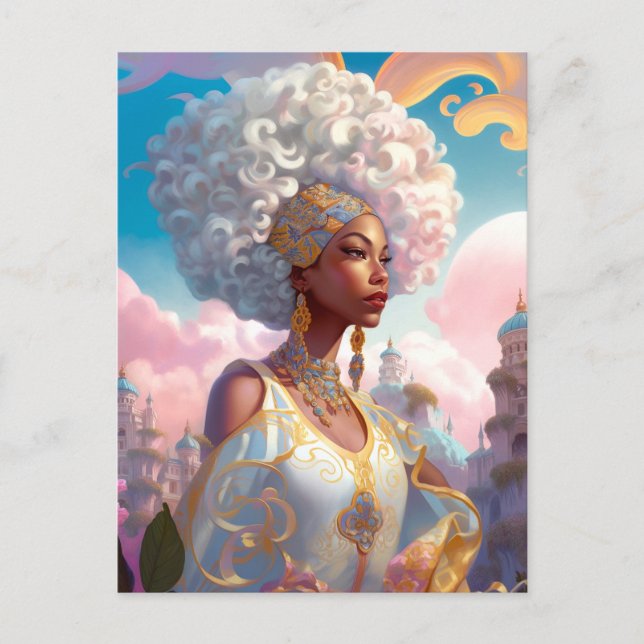 Lady in surreal World African American Art Postkarte (Vorderseite)