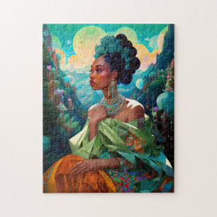 Lady in surreal World African American Art Puzzle