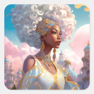 Lady in surreal World African American Art Quadratischer Aufkleber