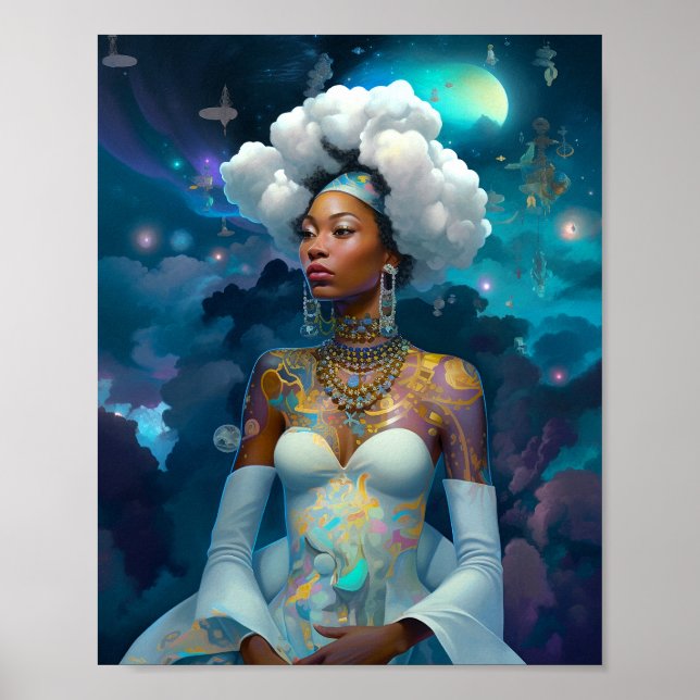 Lady in Surreal World Cosmic American Art Poster (Vorne)