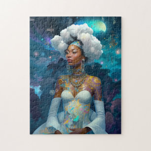 Lady in Surreal World Cosmic American Art Puzzle