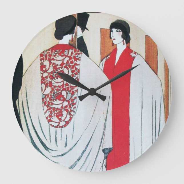 LADY IN the MIRROR Art Déco Fashion Große Wanduhr (Vorderseite)