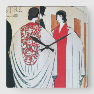 LADY IN THE MIRROR Art Déco Schönheit Mode Quadratische Wanduhr