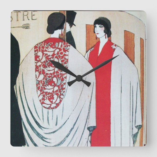 LADY IN THE MIRROR Art Déco Schönheit Mode Quadratische Wanduhr (Vorderseite)