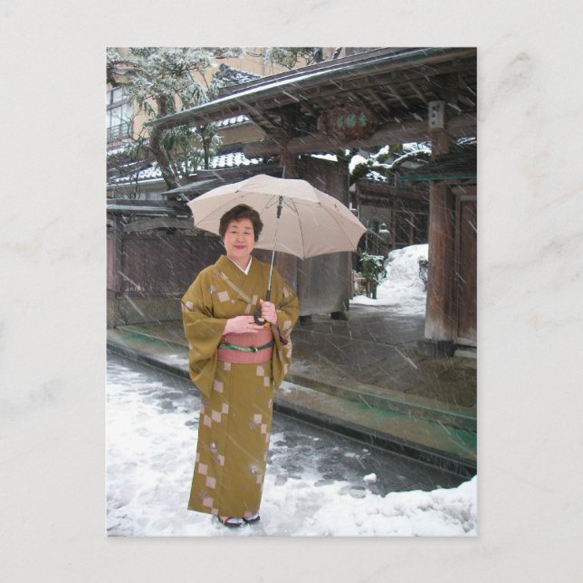Lady in The Snow/Gruß aus Japan Postkarte (Vorderseite)