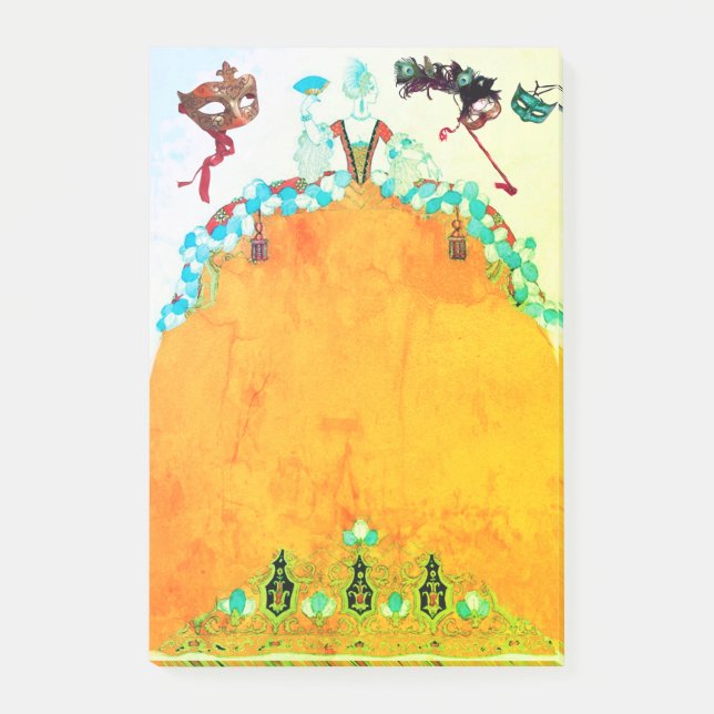 LADY IN YELLOW Mardi Gras Masquerade Ball Masken Post-it Klebezettel (Vorderseite)