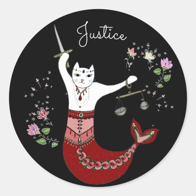 Lady Justice Meerjungkatze Runder Aufkleber (Vorderseite)