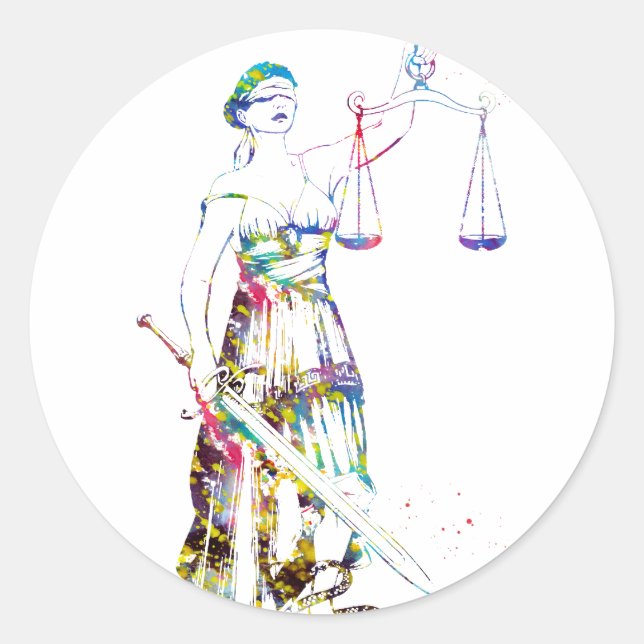 Lady Justice Runder Aufkleber (Vorderseite)