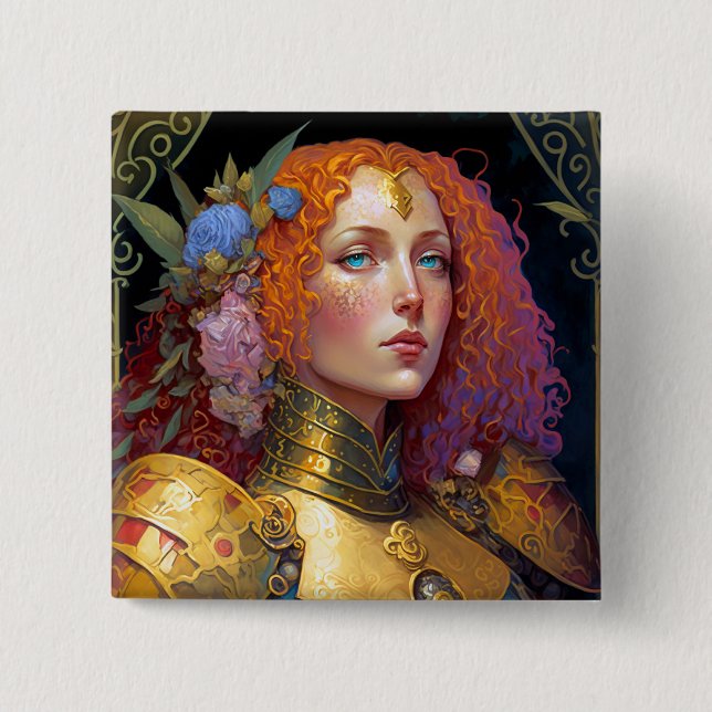 Lady Knight Warrior Armor Fantasy Art Button (Vorderseite)