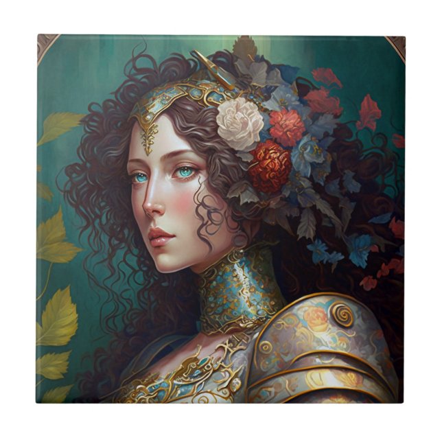 Lady Knight Warrior Armor Fantasy Art Fliese (Vorderseite)