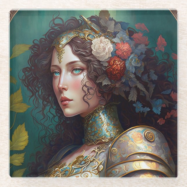 Lady Knight Warrior Armor Fantasy Art Glasuntersetzer (Vorderseite)