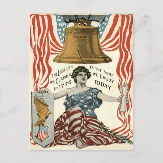 Lady Liberty Bell US Flag 4. Juli Postkarte (Vorderseite)