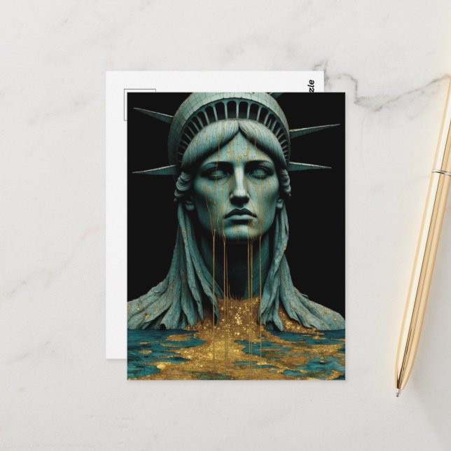 Lady Liberty Cries Tears of Gold as She Melts Away Postkarte (Vorderseite/Rückseite Beispiel)