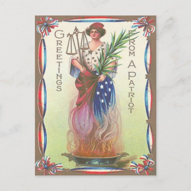 Lady Liberty Eternal Flame Scales of Justice Postkarte (Vorderseite)