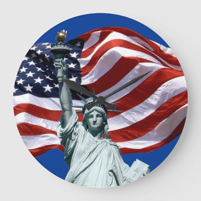 Lady Liberty, Old Glory Wall Clock Große Wanduhr (Vorderseite)