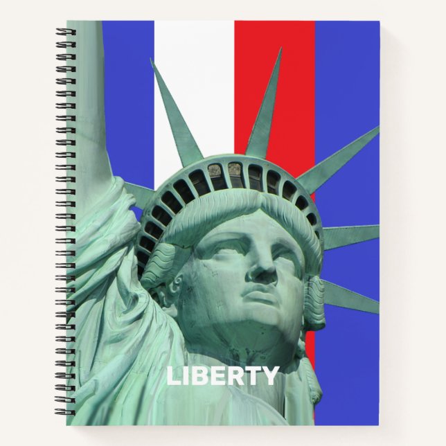 Lady Liberty on Blue Red White Stripes Notebook Notizbuch (Vorderseite)