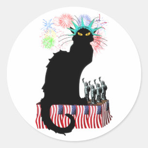 Lady Liberty - Patriotic Le Chat Noir Runder Aufkleber