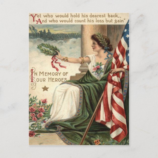 Lady Liberty Rose Soldiers unter US-Flagge Postkarte (Vorderseite)