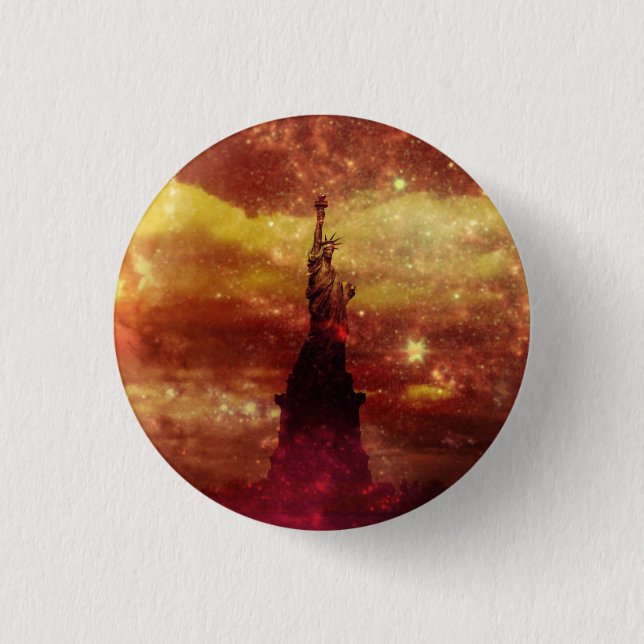 Lady Liberty rote und gelbe Sterne Button (Vorderseite)
