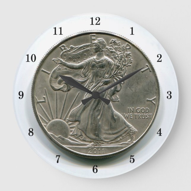 Lady Liberty Silver Dollar Wall Clock Große Wanduhr (Vorderseite)