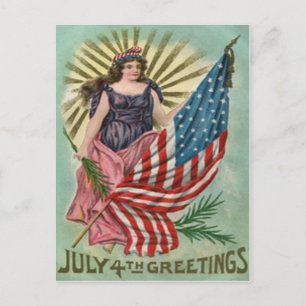 Lady Liberty Stars & Stripes Vintag 4. Juli Postkarte