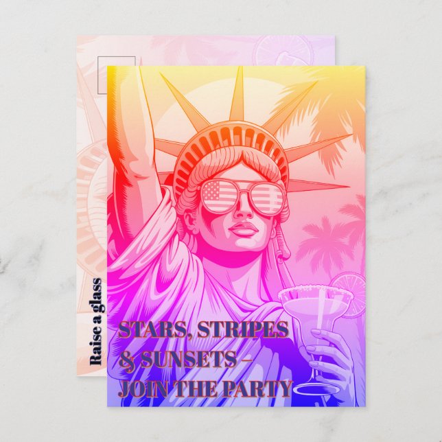 Lady Liberty Toasts the 250.—Party Einladung Postkarte (Vorne/Hinten)