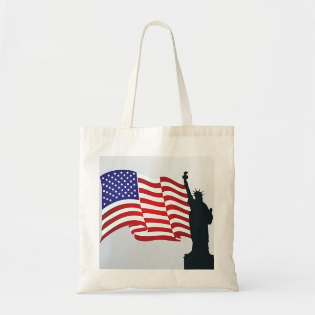 Lady Liberty und amerikanische Flagge Tragetasche (Vorne)
