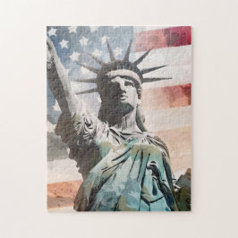 Lady Liberty und die amerikanische Flagge Puzzle