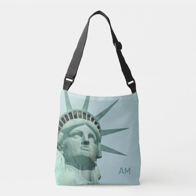Lady Liberty und Monogram on Light Blue Tragetaschen Mit Langen Trägern (Vorderseite)