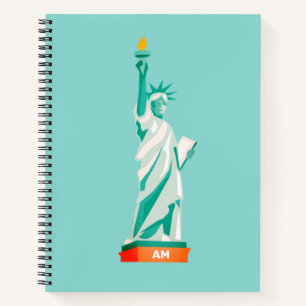 Lady Liberty und Monogramm auf hell Türkis Notizbuch