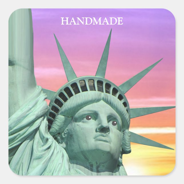 Lady Liberty und Sunrise Handmade Quadratischer Aufkleber (Vorderseite)