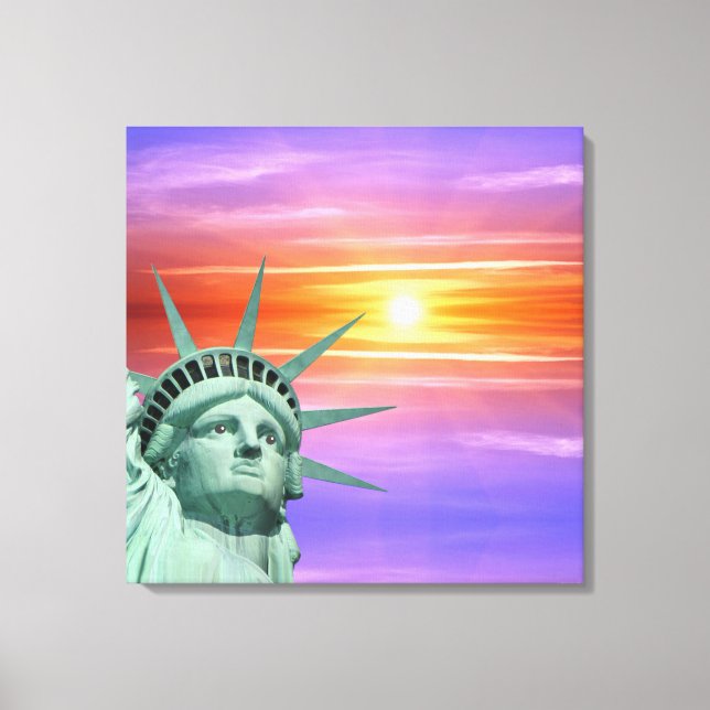 Lady Liberty und Sunrise Leinwanddruck (Vorderseite)