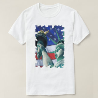 Lady Liberty USA Flag Hintergrundstatue der Freihe T-Shirt